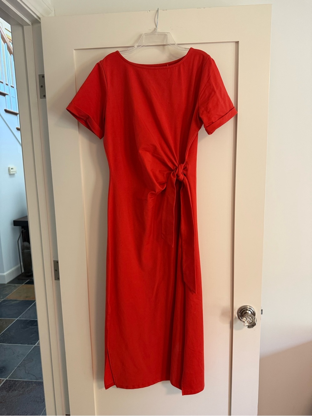 Quince Red Midi Dress with Side Tie